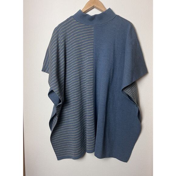 Nature & Laine Blue Wool Poncho Cardigan Made in France One Size - Picture 9 of 14